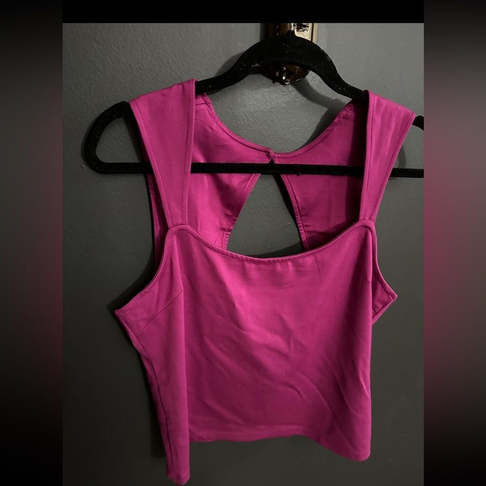 Maeve by Anthropologie Square Neck Cap Sleeve Top Size Large Magenta Pink NWT
